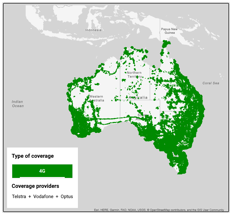 Mobile network coverage map in Australia