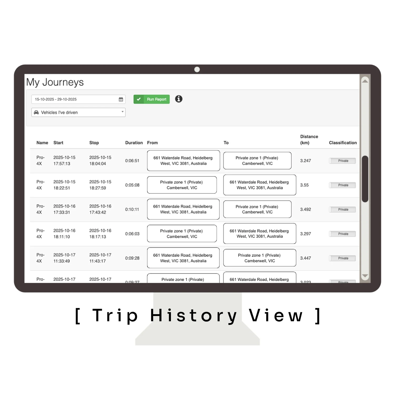 Trip history view