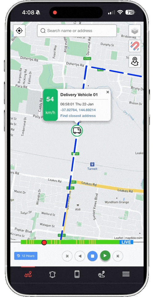 TrackMyRide mobile app screenshot